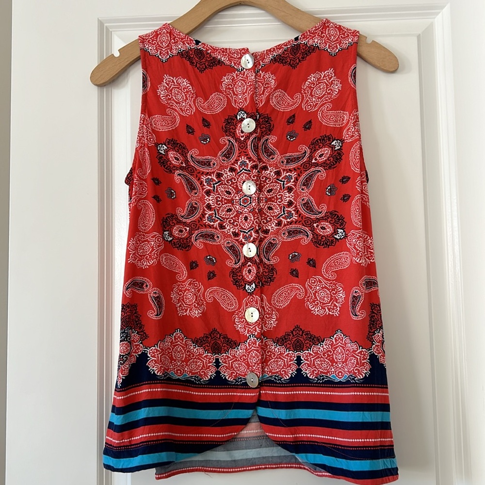 Anthropologie's Fig & Flower Paisley Border Print Tank w Abalone Buttons in Back